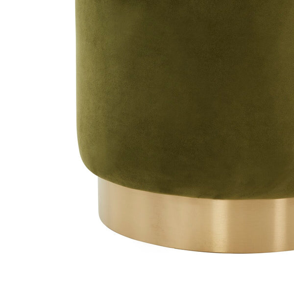 Safavieh Elsworth Velvet Ottoman With Brass Base XII23 Olive Green / Brass Wood / Metal / Fabric / Foam SFV3558D