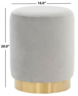Safavieh Elsworth Velvet Ottoman With Brass Base XII23 Light Grey / Brass Wood / Metal / Fabric / Foam SFV3558E