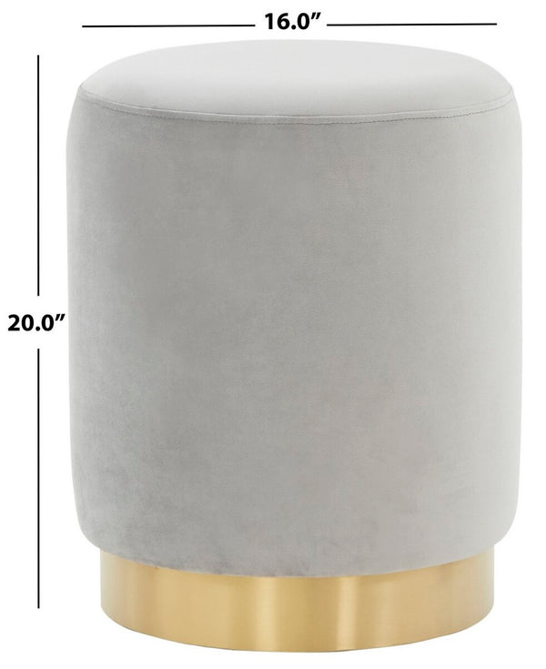 Safavieh Elsworth Velvet Ottoman With Brass Base XII23 Light Grey / Brass Wood / Metal / Fabric / Foam SFV3558E
