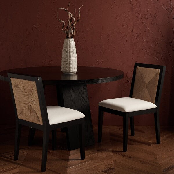Safavieh Emilio Woven Dining Chair Black / Natural Wood / Woven Paper / Fabric / Foam SFV4123A-SET2