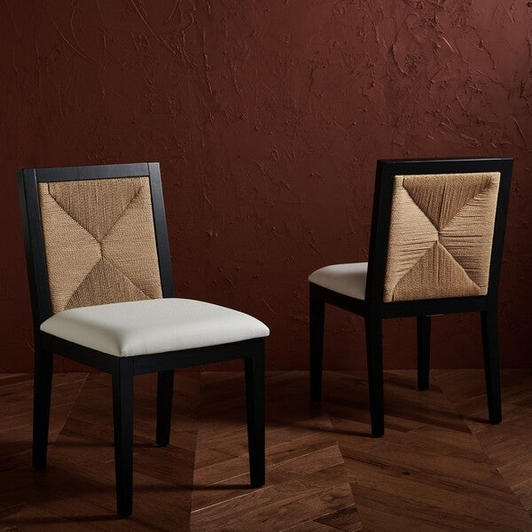 Safavieh Emilio Woven Dining Chair Black / Natural Wood / Woven Paper / Fabric / Foam SFV4123A-SET2