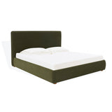 Safavieh Callahan Faux Shearling Queen Bed Olive Green / Walnut SFV4801I-Q-2BX