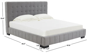 Safavieh Vivaldi Tufted Linen Queen Bed XII23 Grey / Black Wood / Fabric / Foam  SFV4814B-Q-2BX