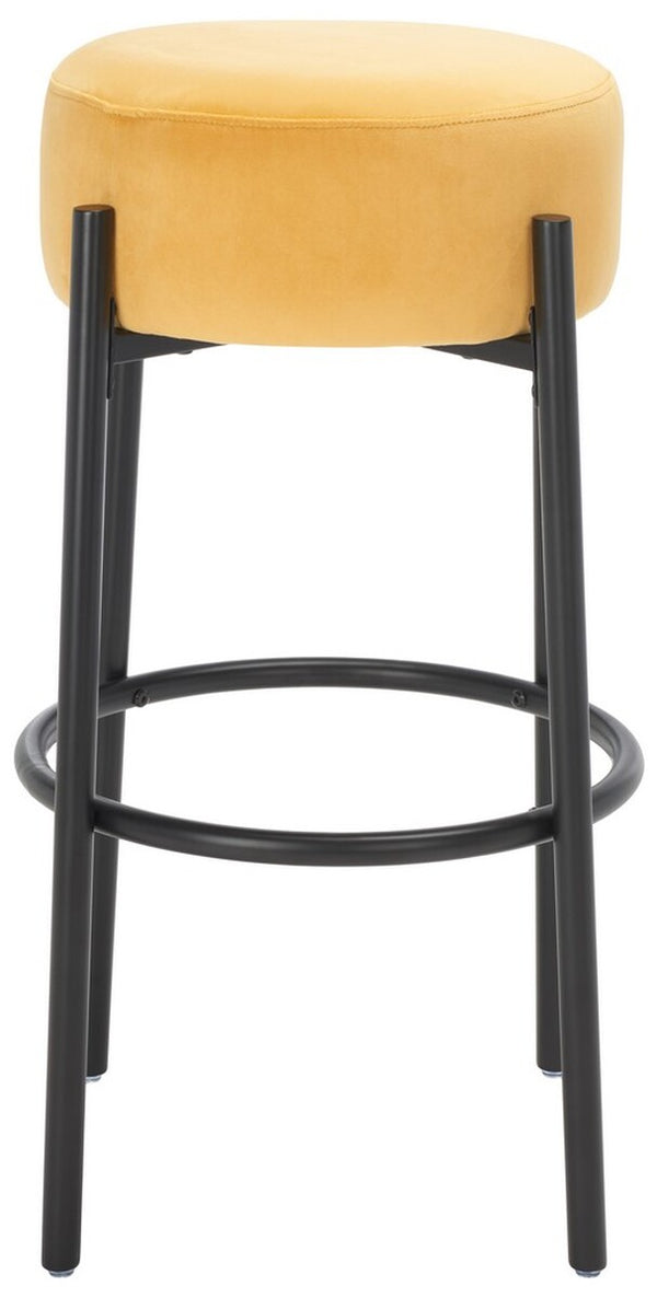 Safavieh Paisleigh Metal Leg Barstool XII23 Mustard / Black Wood / Fabric / Foam / Metal SFV5031D