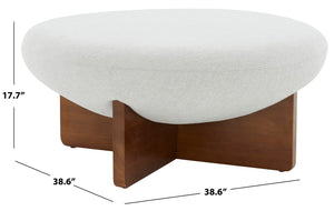 Safavieh Tailor Round Linen Ottoman XII23 Taupe / Brown Wood / Fabric / Foam SFV5052A