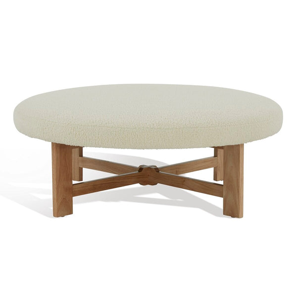 Safavieh Vinny Faux Shearling  Ottoman XII23 Ivory / Natural  Wood / Fabric / Foam SFV5061A