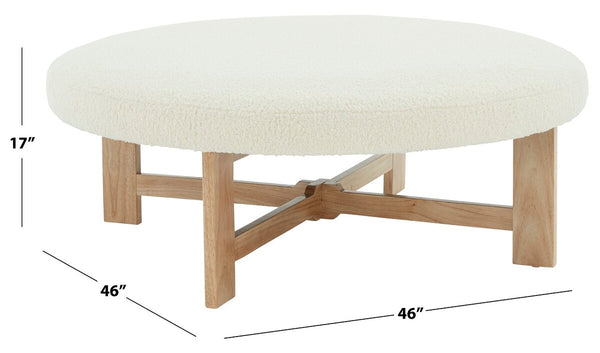 Safavieh Vinny Faux Shearling  Ottoman XII23 Ivory / Natural  Wood / Fabric / Foam SFV5061A