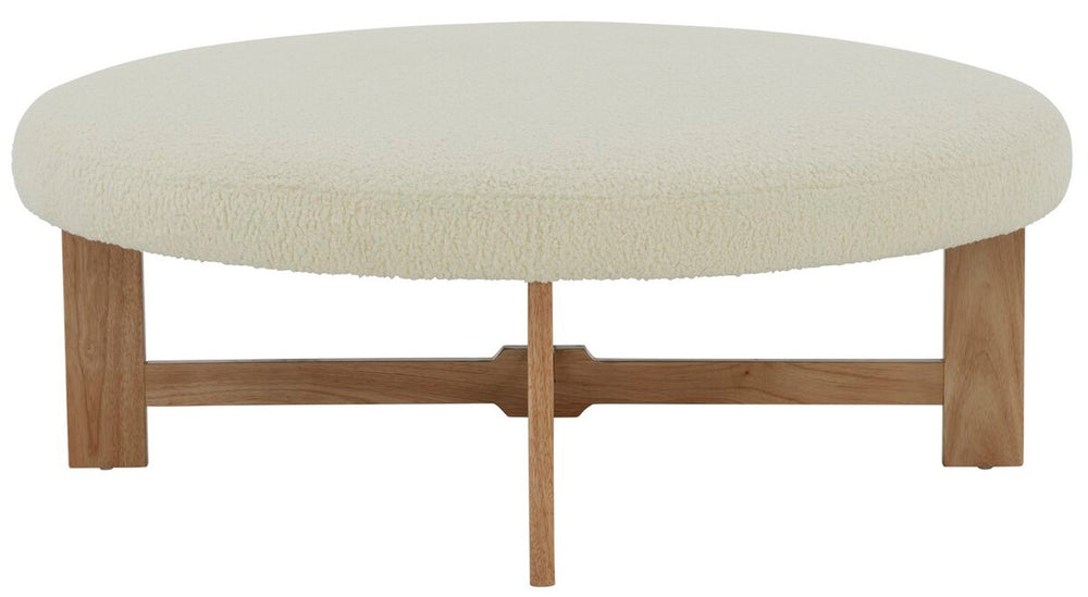 Safavieh Vinny Faux Shearling  Ottoman XII23 Ivory / Natural  Wood / Fabric / Foam SFV5061A