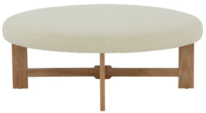 Safavieh Vinny Faux Shearling  Ottoman XII23 Ivory / Natural  Wood / Fabric / Foam SFV5061A