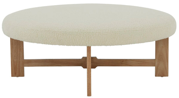 Safavieh Vinny Faux Shearling  Ottoman XII23 Ivory / Natural  Wood / Fabric / Foam SFV5061A