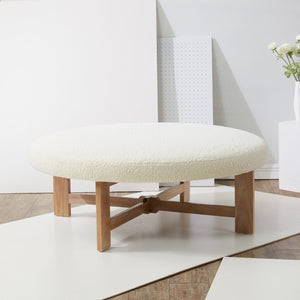 Safavieh Vinny Faux Shearling  Ottoman XII23 Ivory / Natural  Wood / Fabric / Foam SFV5061A