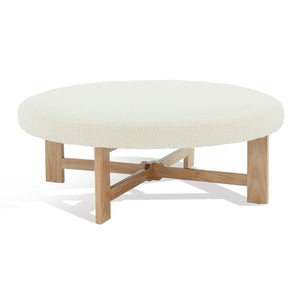 Safavieh Vinny Faux Shearling  Ottoman XII23 Ivory / Natural  Wood / Fabric / Foam SFV5061A