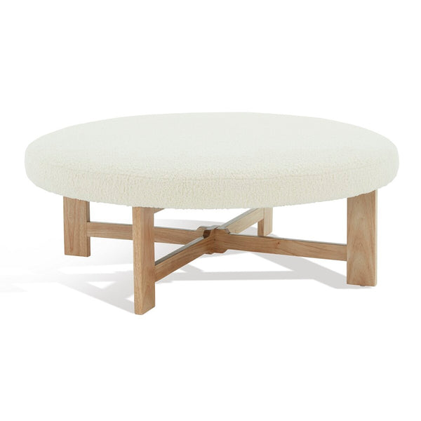 Safavieh Vinny Faux Shearling  Ottoman XII23 Ivory / Natural  Wood / Fabric / Foam SFV5061A
