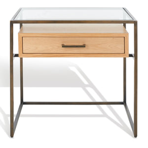Safavieh Caelan Glass Side Table XII23 Natural Wood / Metal / Tempered Glass SFV6020B