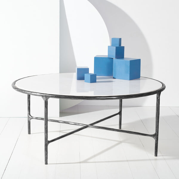Safavieh Jessa Round Metal Coffee Table XII23 Black / White Forged Metal / White Marble / Mdf SFV9501D