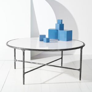 Safavieh Jessa Round Metal Coffee Table XII23 Black / White Forged Metal / White Marble / Mdf SFV9501D