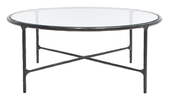 Safavieh Jessa Round Metal Coffee Table XII23 Black Forged Metal / Tempered Glass SFV9501E