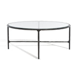 Safavieh Jessa Round Metal Coffee Table XII23 Black Forged Metal / Tempered Glass SFV9501E