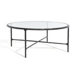 Safavieh Jessa Round Metal Coffee Table XII23 Black Forged Metal / Tempered Glass SFV9501E