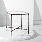 Safavieh Jessa Forged Metal Square End Table XII23 Black Forged Metal / Tempered Glass SFV9503E