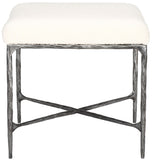 Safavieh Mandy Boucle And Metal Ottoman Ivory / Black Metal / Wood / Foam / Fabric SFV9526A