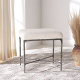 Safavieh Mandy Boucle And Metal Ottoman Ivory / Black Metal / Wood / Foam / Fabric SFV9526A