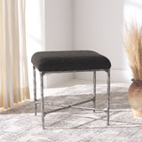 Safavieh Mandy Boucle And Metal Ottoman Black Metal / Wood / Foam / Fabric SFV9526B