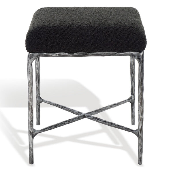 Safavieh Mandy Boucle And Metal Ottoman Black Metal / Wood / Foam / Fabric SFV9526B