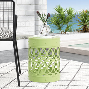 English Elm Outdoor Powder-coated Iron End Table with Geometric Cutout Design for Patio Lounging 73607.00GRN