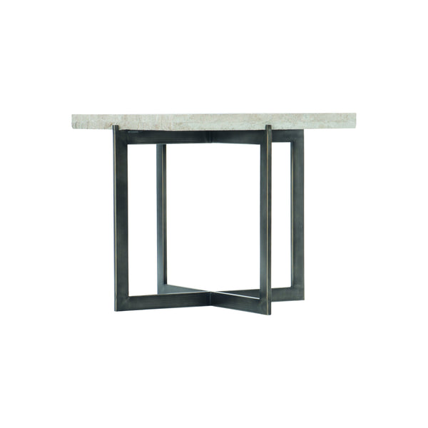 Bernhardt Bernhardt Sculptural Mid-Century Cocktail Table With White Travertine Top And Cross Steel Base Elegan Bronze 22.25"W x 22.25"D x 19.5"H 510011
