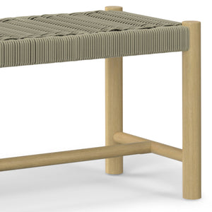 English Elm Dahlia Outdoor Indoor Bench - Handcrafted Acacia Wood With Weather-Resistant Natural Taupe Rope B136P159358