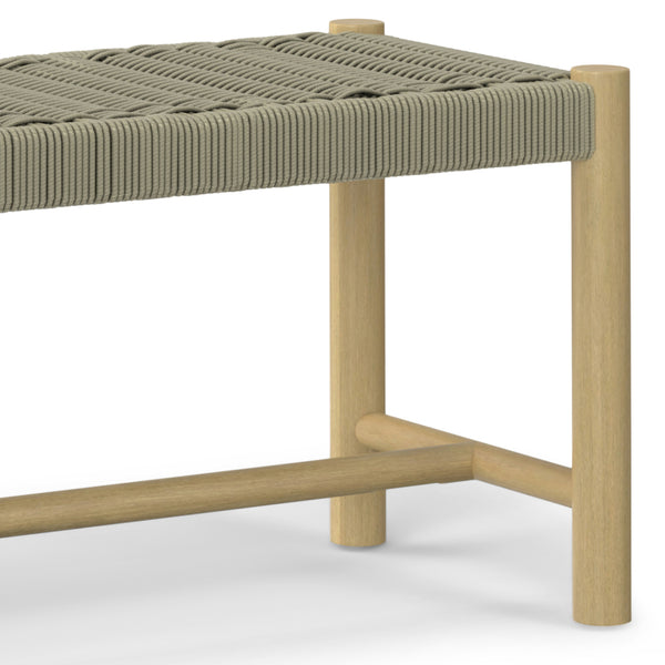 English Elm Dahlia Outdoor Indoor Bench - Handcrafted Acacia Wood With Weather-Resistant Natural Taupe Rope B136P159358