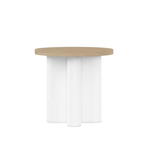 A.R.T. Furniture Garrison Round End Table In Washed Oak & Emory White - Chic Casual Contemporary Design For Any Space Brown, White Parawood Solids With Ash Embossing,White Oak Veneers,Resin 322303-1317