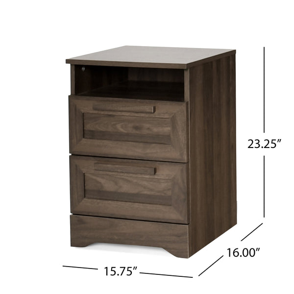 English Elm Christopher Knight Home® - DELANEY2-DRAWER Nightstand Rustic Faux Wood Nightstand with Two Drawers and Top Shelf for Storage Comfort Walnut 71139.00WALN