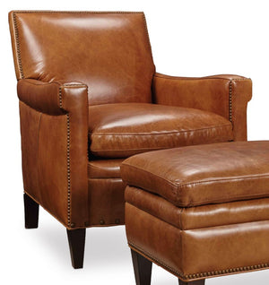 Hooker Furniture Jilian Club Chair With Caramel Aniline Top-Grain Leather, Bronze Nailhead Trim & Solid Wood Legs Medium Brown CC419-085
