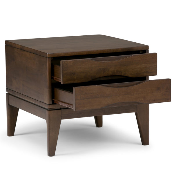 English Elm Harper End Table - Mid-Century Modern Walnut Brown With Storage Drawers For Versatile Living Spaces B136P158161