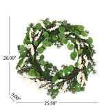 Christopher Knight Home® - Noble House - Leigh 25.5" Eucalyptus and Pine Artificial Wreath with Berries Green and White