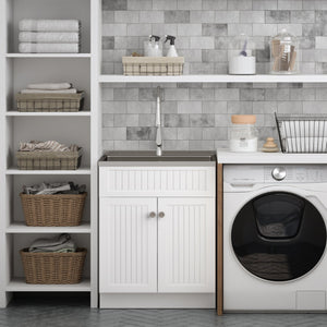 English Elm Beckham 28" Compact Laundry Cabinet With High-Arch Faucet & Stainless Steel Sink For Versatile Use B136P158790