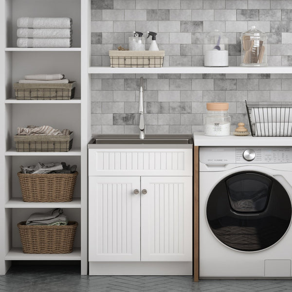 English Elm Beckham 28" Compact Laundry Cabinet With High-Arch Faucet & Stainless Steel Sink For Versatile Use B136P158790