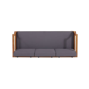 English Elm Christopher Knight Home® - ASTON Teak 3 Seater Sofa — Mid-Century Acacia Wood Frame, Slat Design & Water-Resistant Cushions 73001.00DGRY