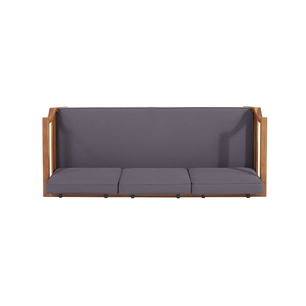 English Elm Christopher Knight Home® - ASTON Teak 3 Seater Sofa — Mid-Century Acacia Wood Frame, Slat Design & Water-Resistant Cushions 73001.00DGRY