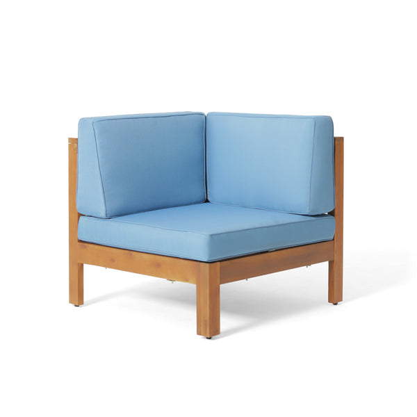 English Elm Brava Solid Acacia Cross-back Outdoor Corner Chair with Water-resistant Cushion 64489.00BLU