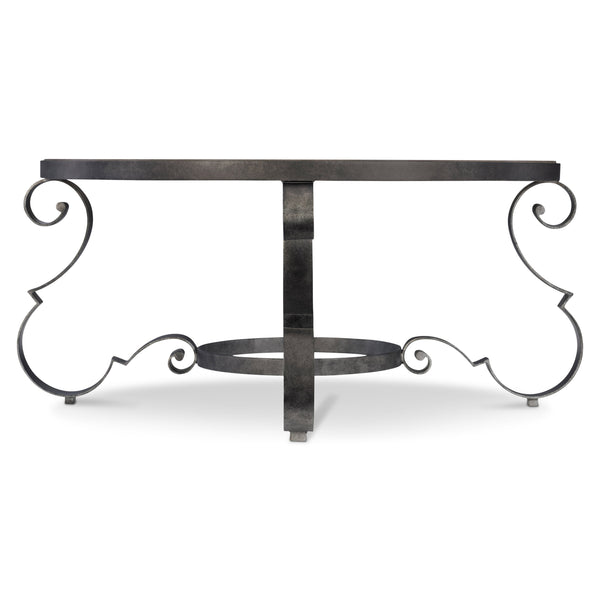 Bernhardt Bernhardt Criollo Round Cocktail Table With Hand-Distressed Wood Top & Scrollwork Steel Base, Rustic Elegance 302015