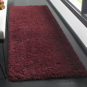 Safavieh Laguna Shag 303 Power Loomed Shag & Flokati Rug Maroon 2'-3" x 10'