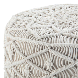 English Elm Coates Round Macrame Pouf in Natural White - Handcrafted Cotton, Supportive Polystyrene Fill, Versatile Accent Seat B136P159319