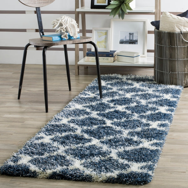 Safavieh Montreal Shag 832 Power Loomed Shag & Flokati Rug Blue / Ivory SGM832A-3