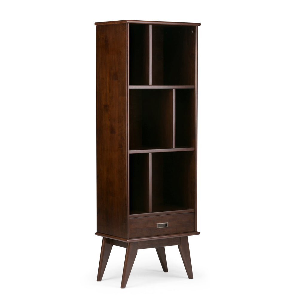 English Elm Draper Mid Century Bookcase & Storage Unit - Solid Rubberwood In Medium Auburn Brown Finish B136P158157