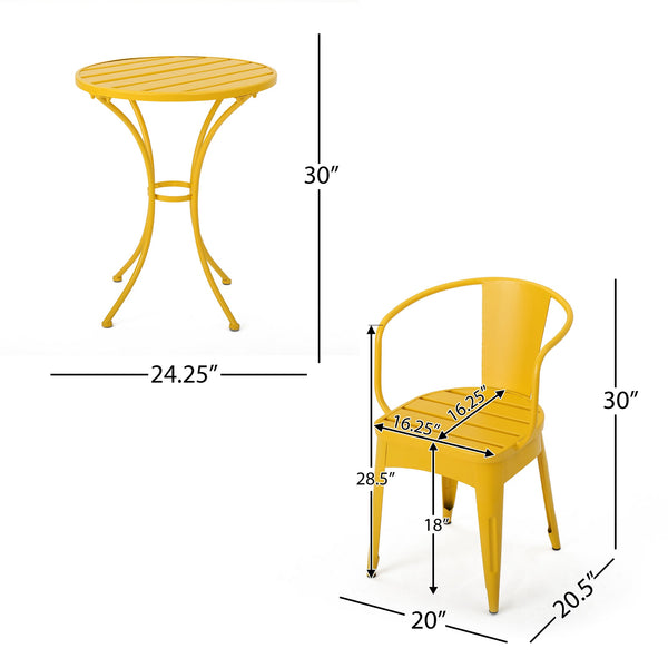 English Elm Colmar Outdoor Iron Bistro Set Powder Coated Slatted Armchairs Round Patio Table Yellow 56558.00MCY