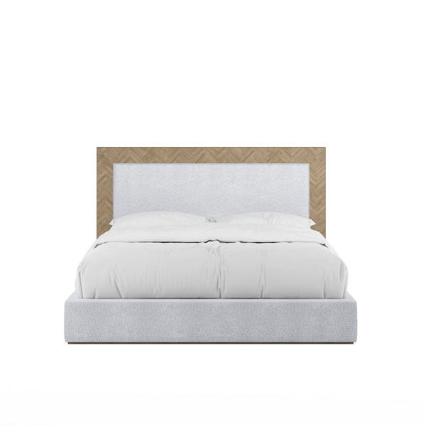 A.R.T. Furniture Garrison Casual Contemporary Cal-king Upholstered Bed In Cream Fabric With Herringbone Headboard Design White, Brown Parawood Solids With Ash Embossing,White Oak Veneers,Foam,Fabric 322127-1302