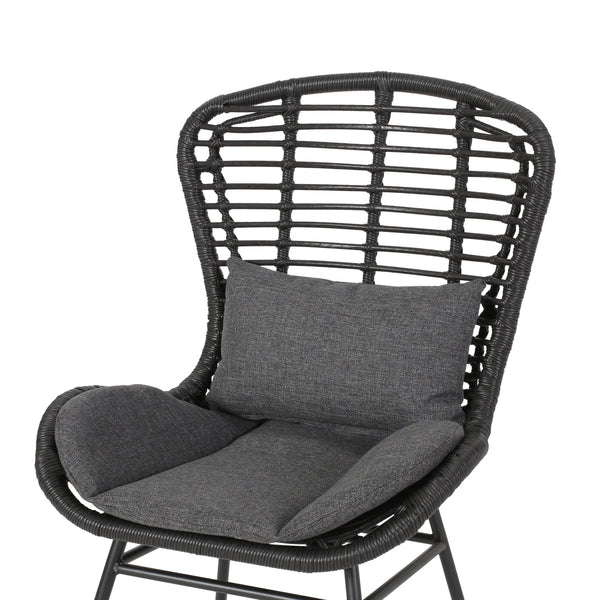 English Elm Christopher Knight Home® - Frazer Woven Rattan Patio Chairs Set of 2 with Water-Resistant Cushions and Durable Iron Frame Grey 65489.00GRY